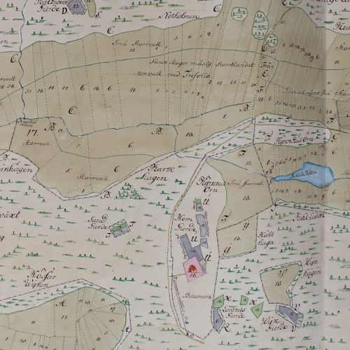 Kyrkkullören-nimi näkyy selvästi Sokaluodon maanmittauskartassa vuodelta 1753. Kartasta on olemassa useampi kappale. Yhtä niistä säilytetään Kansallisarkiston Vaasan toimipaikassa. Valokuva: Heikki Rantatupa.