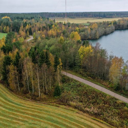 Kyrkkullören on keskellä kuvaa näkyvä, tien ja lammen välinen metsikkö.